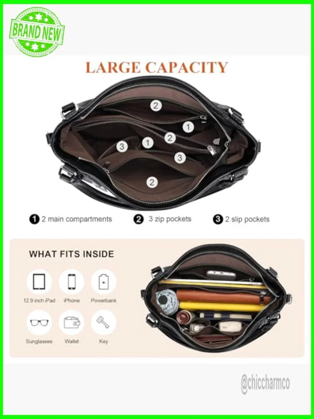 Large Genuine Leather Hobo Bag with Detachable Strap for Women